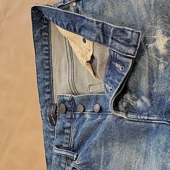 John Elliott Size 30 Distressed / Repaired / Splattered Denim Blue Jeans - Picture 9 of 13